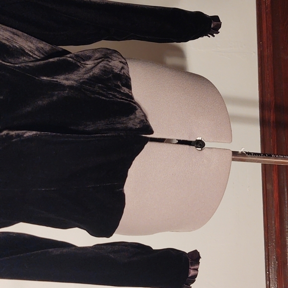W.D.N.Y Black Velvet Blazer with Floral Ribbon Embroidery Sz 10 - Picture 3 of 13
